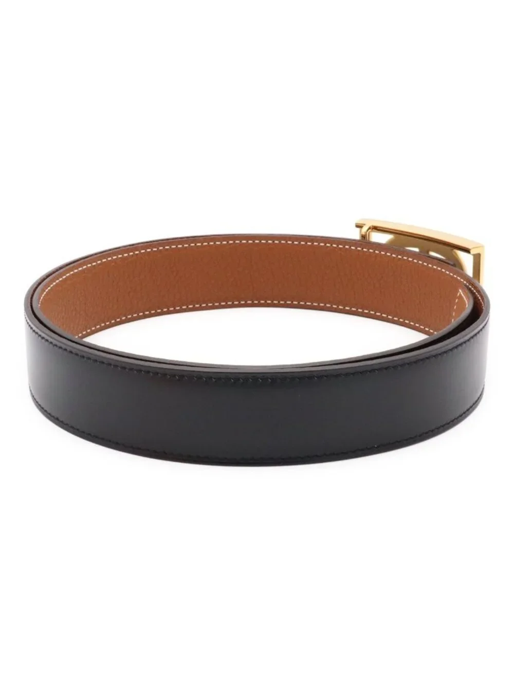 Hermes Chaine D'ancre Reversible Belt Leather Black Brown Gold 85